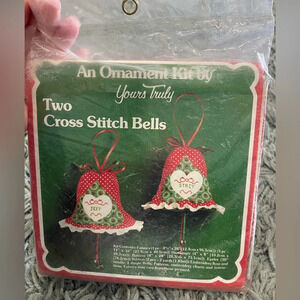 Vintage Yours Truly Fabric ORNAMENT Kit Contains Two Cross Stitch Bells New 1981